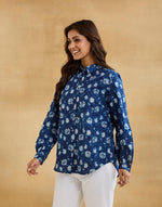 Indigo Cotton Dabu Printed Alma Shirt