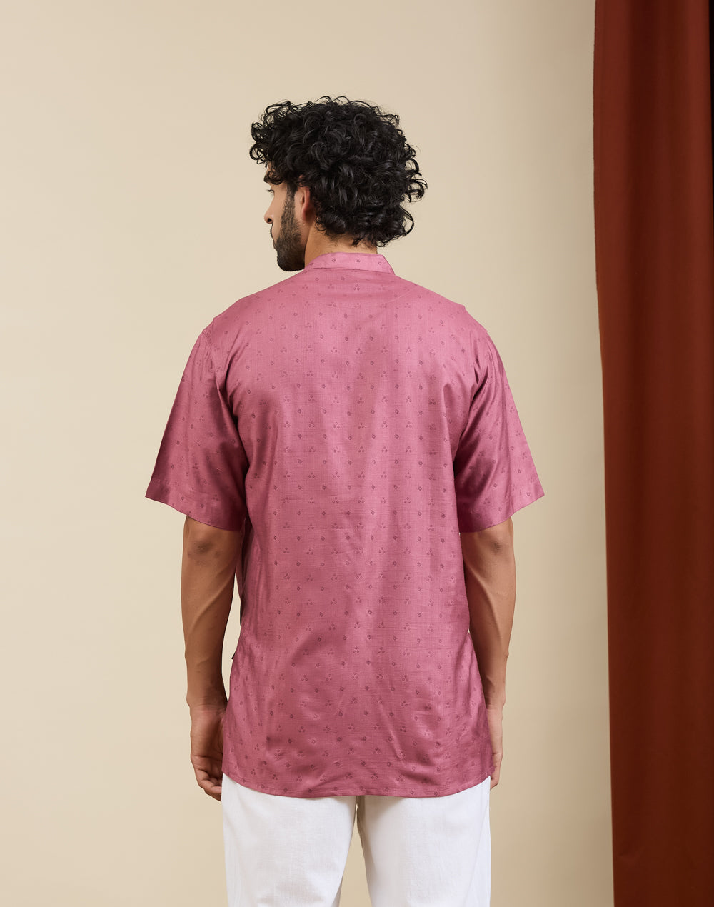 Pink Viscose Silk Printed Short Kurta