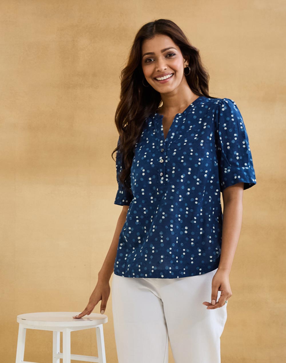 Indigo Cotton Dabu Top