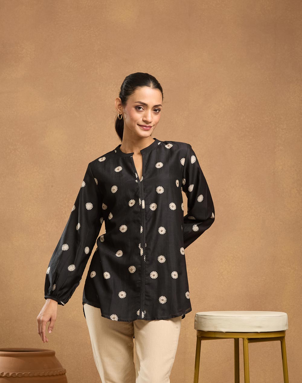 Black Cotton Silk Tunic