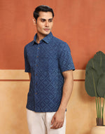 Indigo Cotton Dabu Printed Bush Shirt