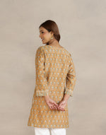 Mustard Cotton Silk Hand Block Printed Short Kurta