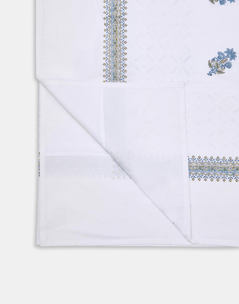 White Sangam Applique Embroidered Cotton Table Cover