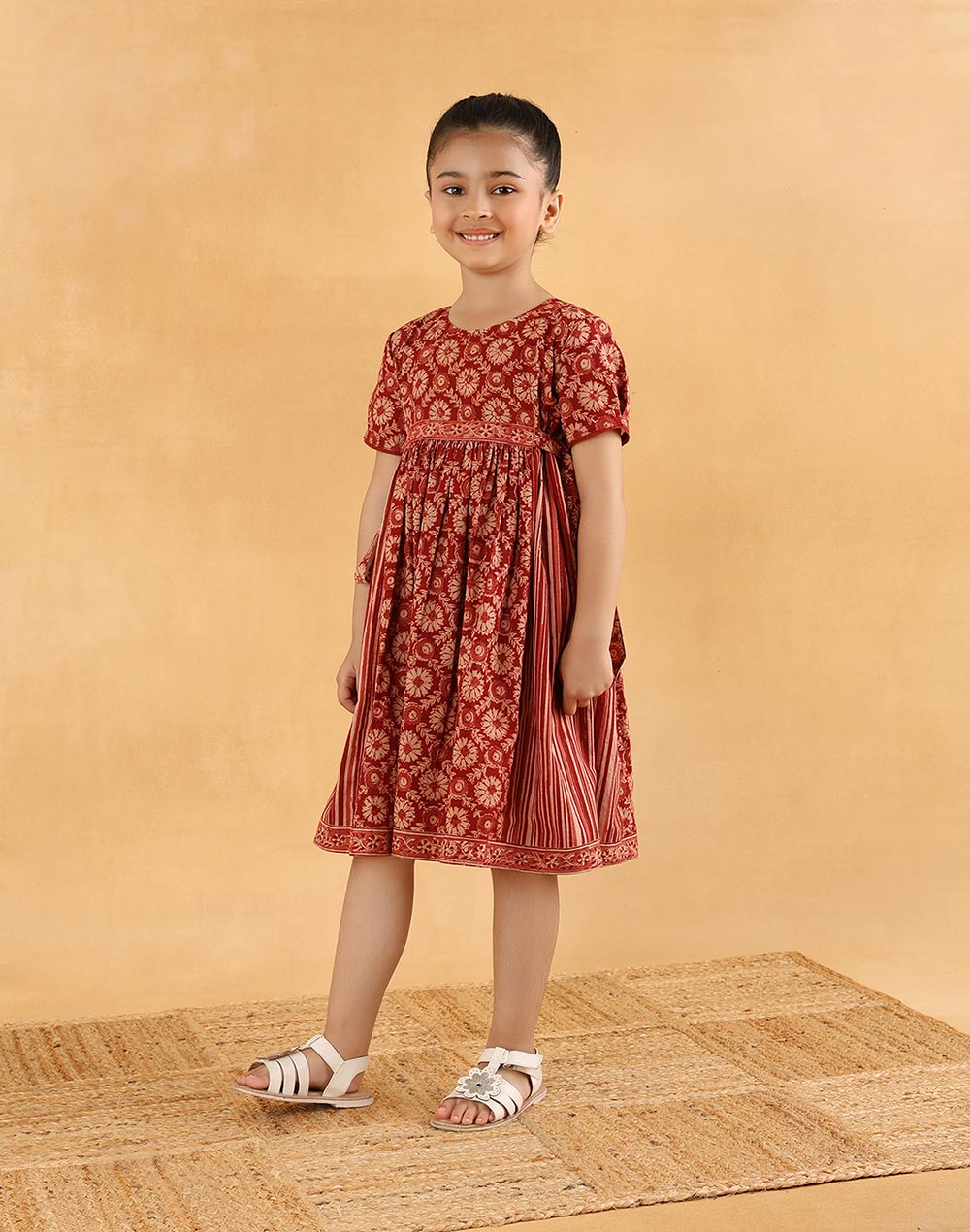 Red Cotton Kalamkari Printed Dress