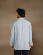 Light Blue Viscose Silk Blend Zari Stripe Short Kurta
