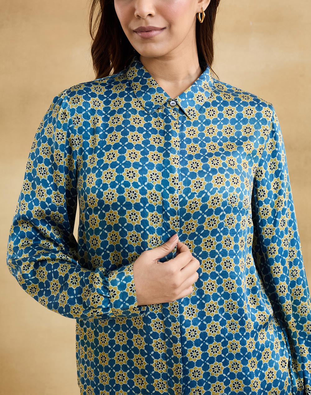 Blue Rayon Blend Ajrakh Allure Shirt