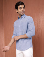 Blue Cotton Striped Shirt