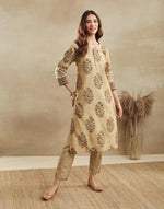 Beige Cotton Silk Long Kurta