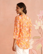 Texture and finish of the Peach Block Print Floral Shirt by Fabindia UK