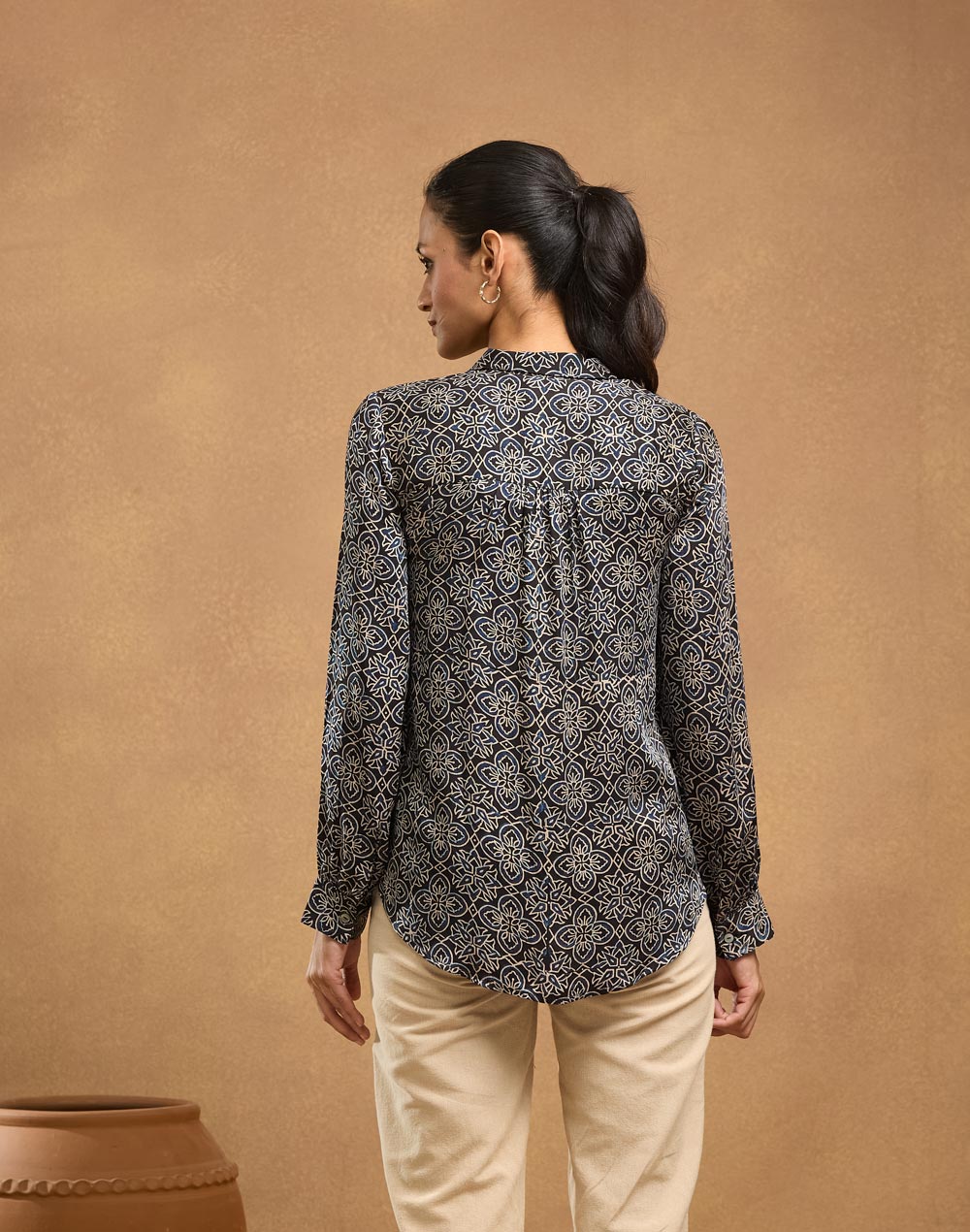 Black Rayon Blend Ajrakh Shirt