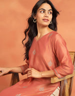 Pink Cotton Silk Embroidered Long Kurta