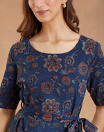 Blue Cotton Bagru Printed Midi Dress