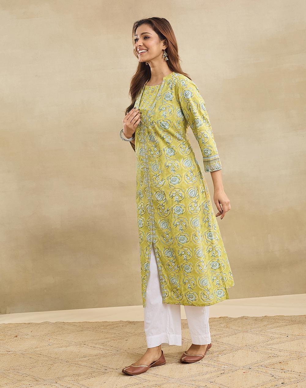 Green Cotton Long Kurta