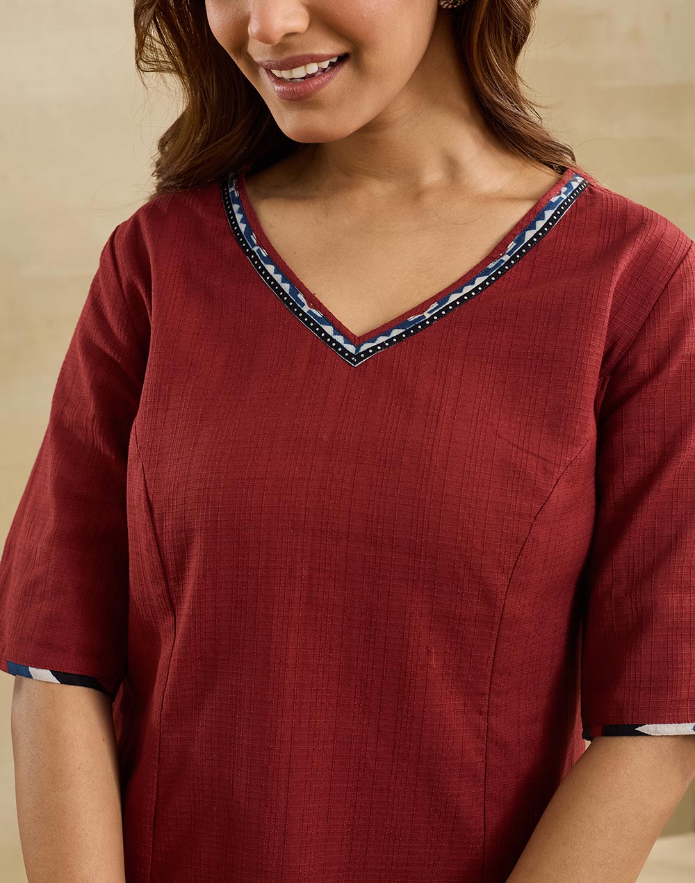 Maroon Cotton Short Kurta