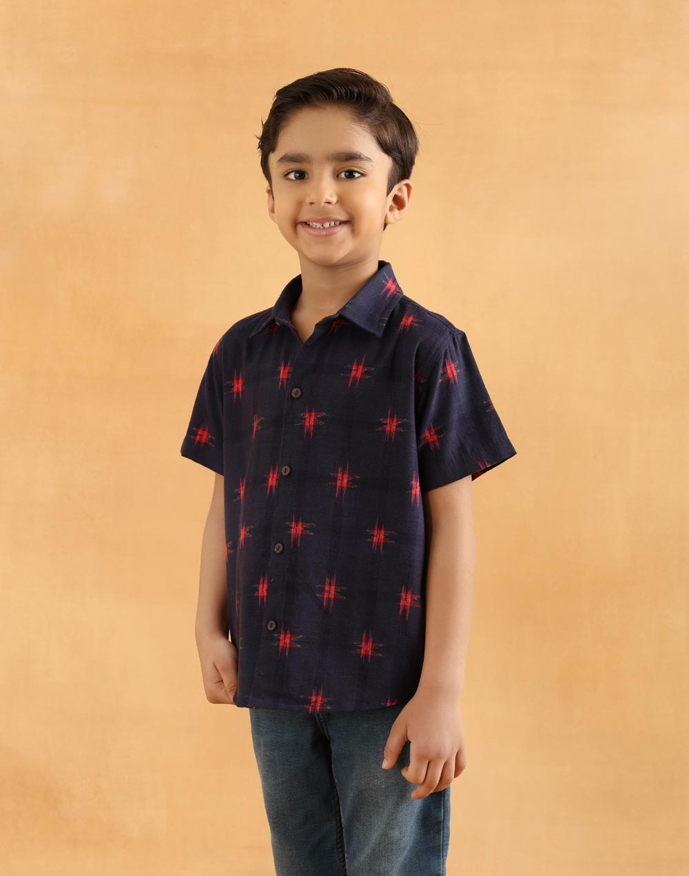 Navy Cotton Ikat Shirt