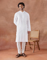 White Cotton Chikankari Slim Fit Long Kurta