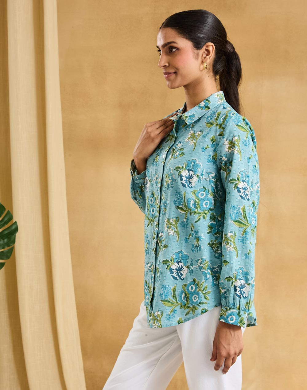 Blue Cotton Hand Block Printed Alma Shirt