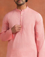 Pink Cotton Chikankari Slim Fit Long Kurta