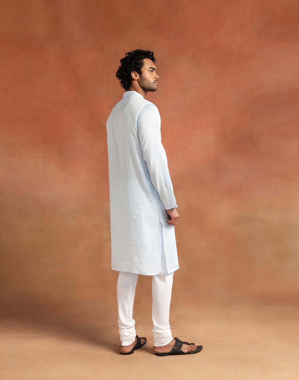 Blue Cotton Chikankari Slim Fit Long Kurta