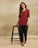 Maroon Cotton Short Kurta