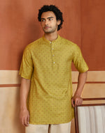 Yellow Viscose Silk Printed Short Kurta