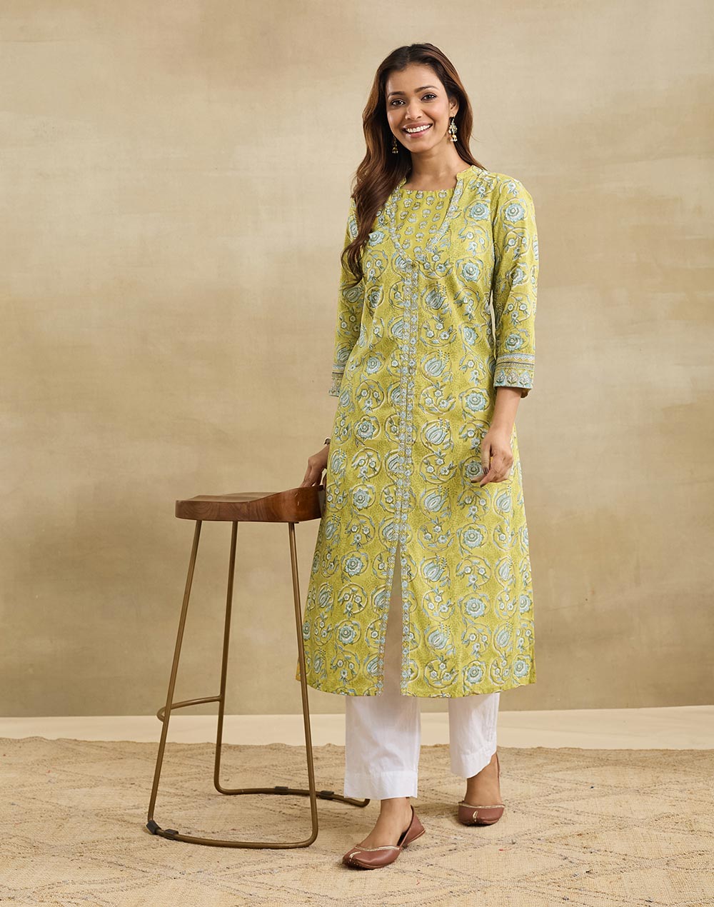 Green Cotton Long Kurta