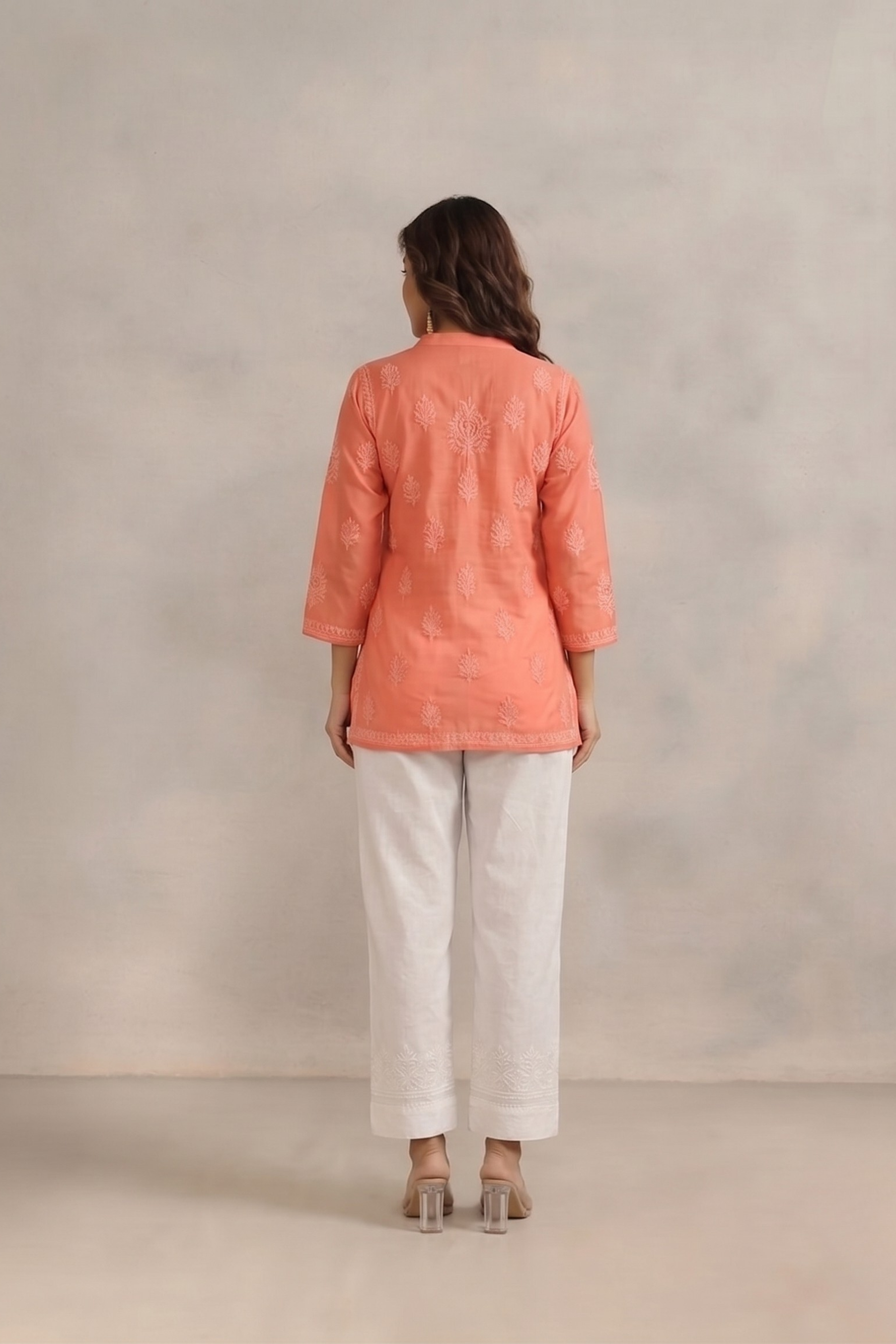 White Cotton Chikankari Pant Casual Tapered