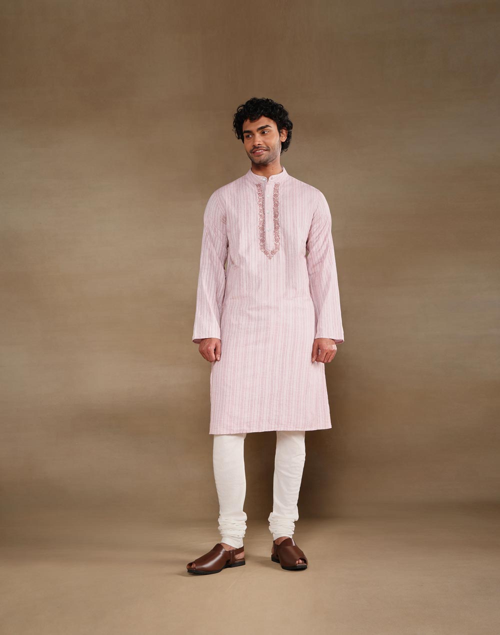 Pink Cotton Chikankari Slim Fit Kalaa Kunj Long Kurta