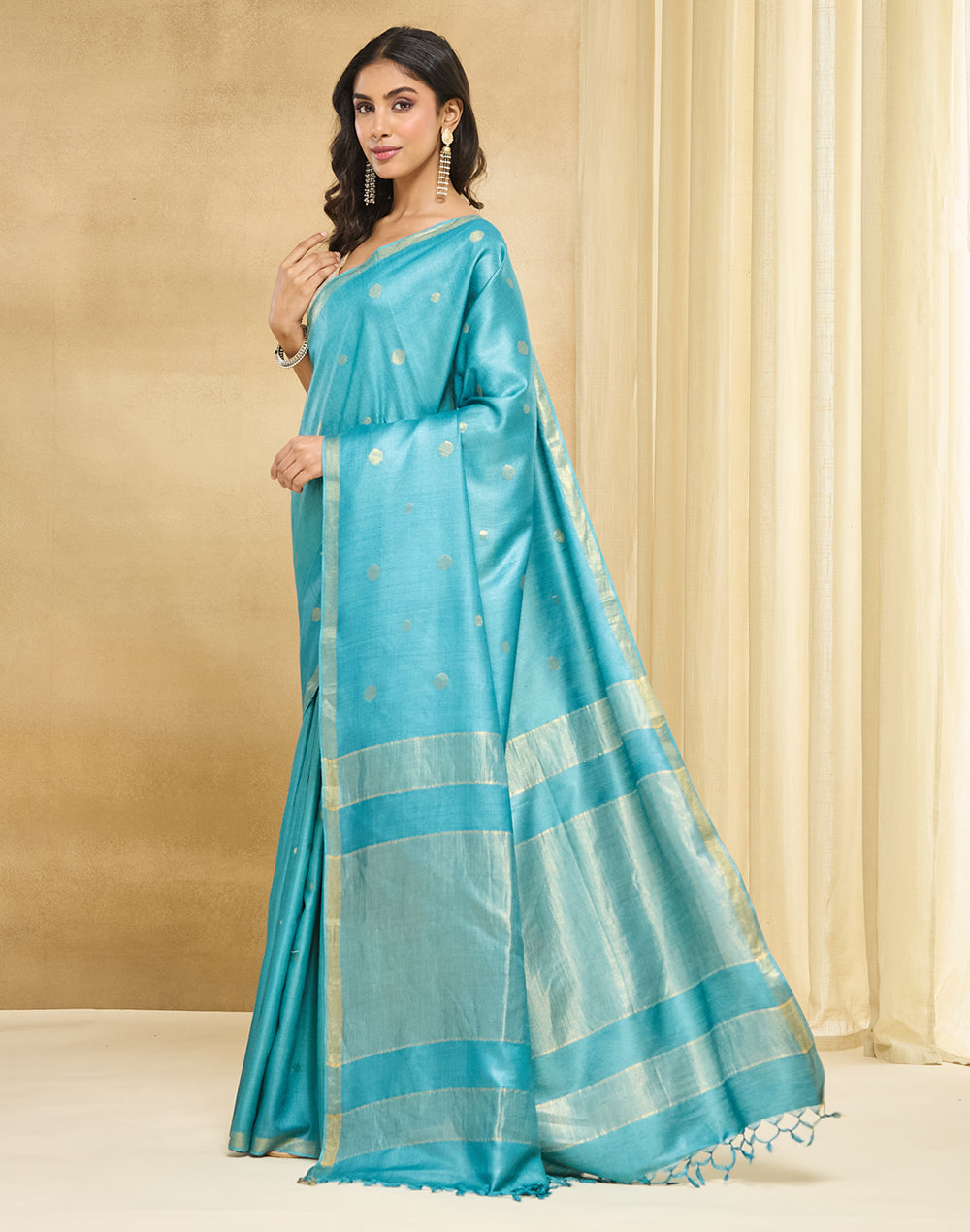 Turquoise Silk Blend Sari