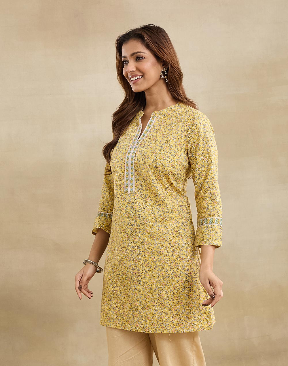 Mustard Cotton Short Kurta