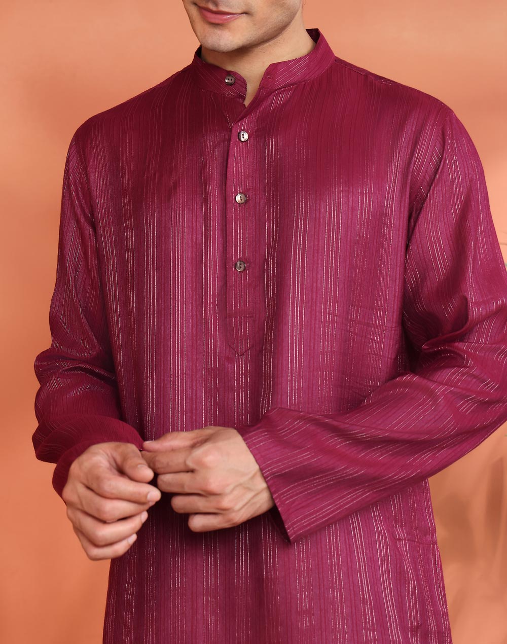 Pink Viscose Silk Blend Long Kurta