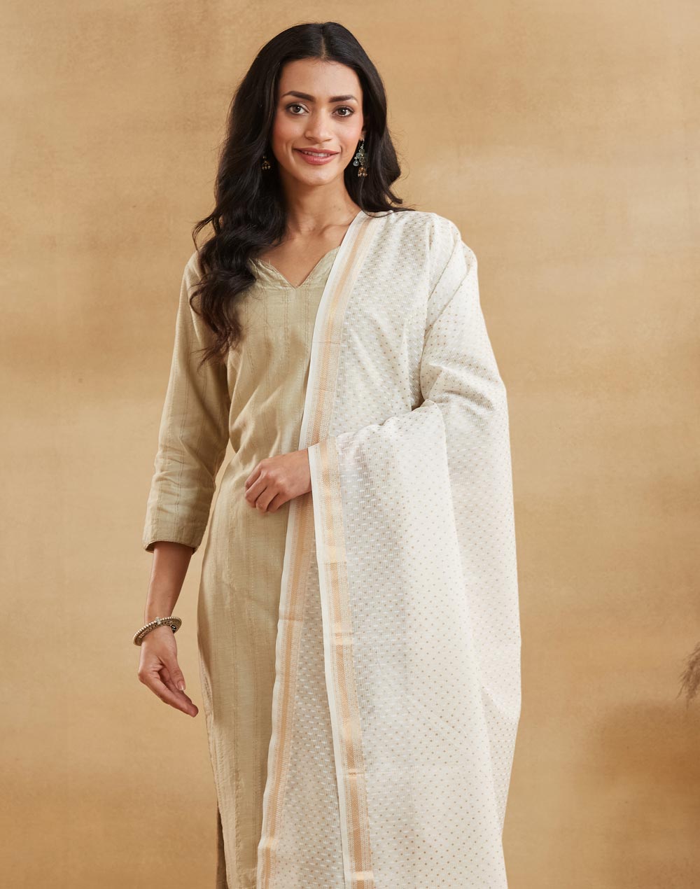 Natural Cotton Silk Blend Hand Block Printed Dupatta