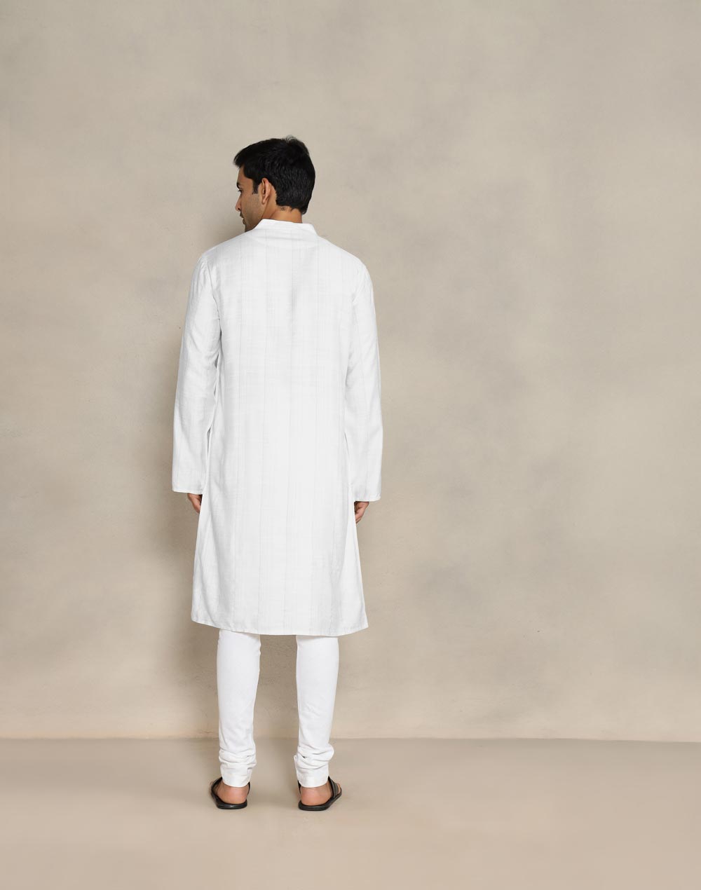 White Viscose Silk Dobby Long Kurta