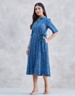 Indigo Cotton Dabu Midi Dress