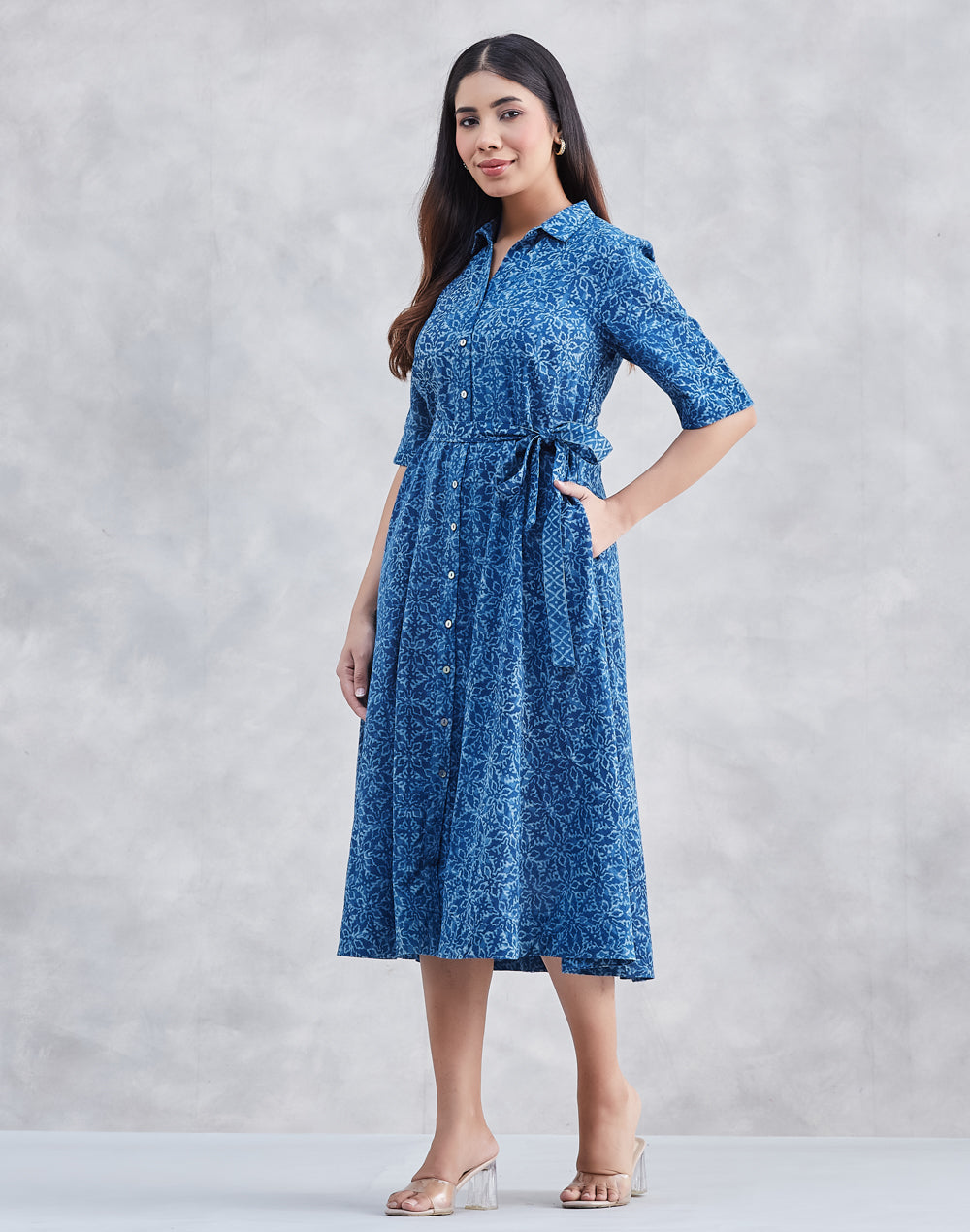 Indigo Cotton Dabu Midi Dress