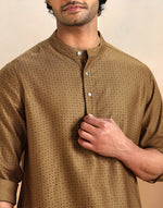 Mustard Viscose Silk Hand Block Printed Slim Fit Short Kurta