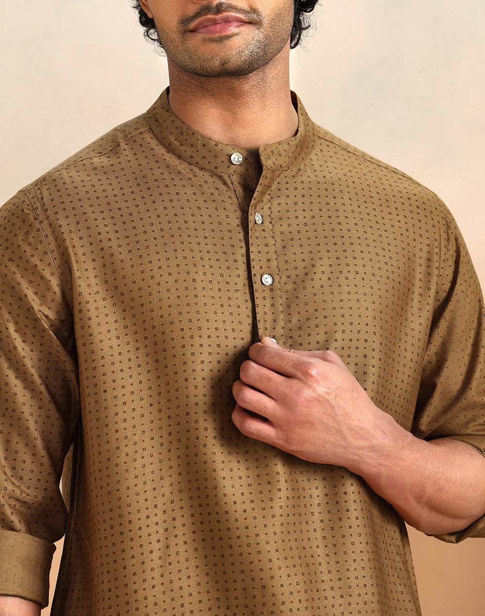 Mustard Viscose Silk Hand Block Printed Slim Fit Short Kurta
