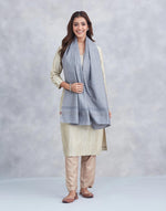Grey Silk Hand Block Printed Stole