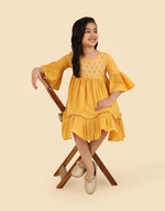 Yellow Cotton Chikankari Bluebell Dress
