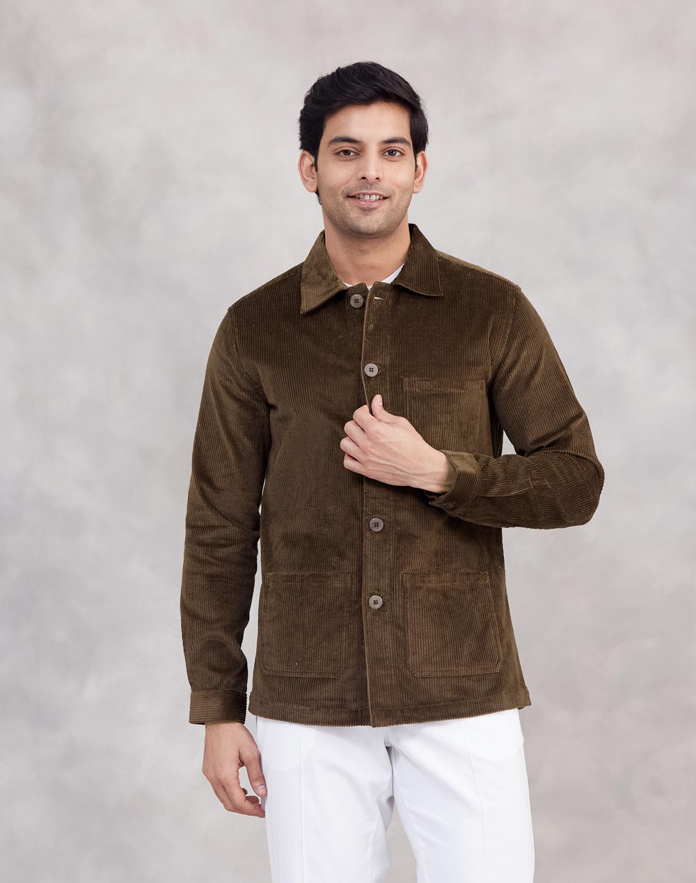 Brown Cotton Blend Utility Jacket