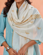 White Cotton Silk Blend Chikankari Shadowed Artistry Stole