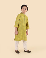 Green Viscose Blend Hand Block Printed Long Kurta