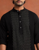 Black Cotton Chikankari Slim Fit Long Kurta