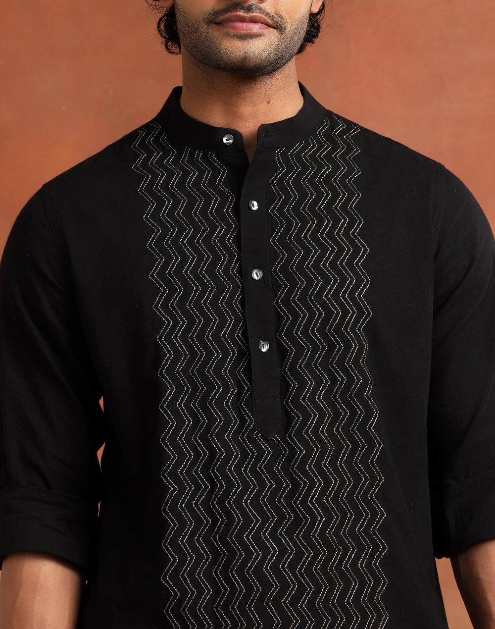 Black Cotton Chikankari Slim Fit Long Kurta