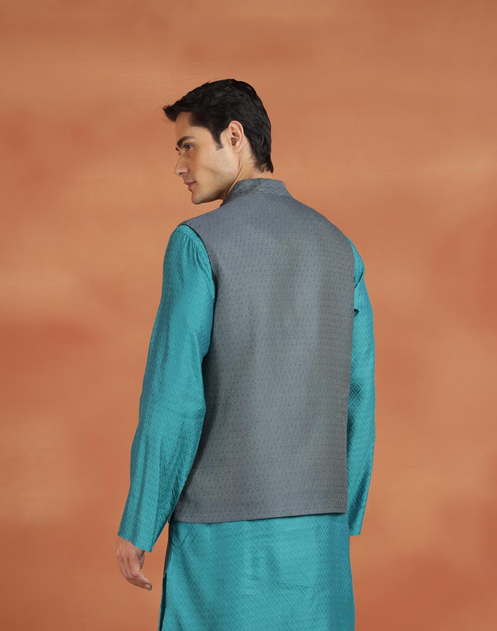 Grey Viscose Silk Nehru Jacket