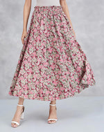 Brown Cotton Floral Midi Skirt