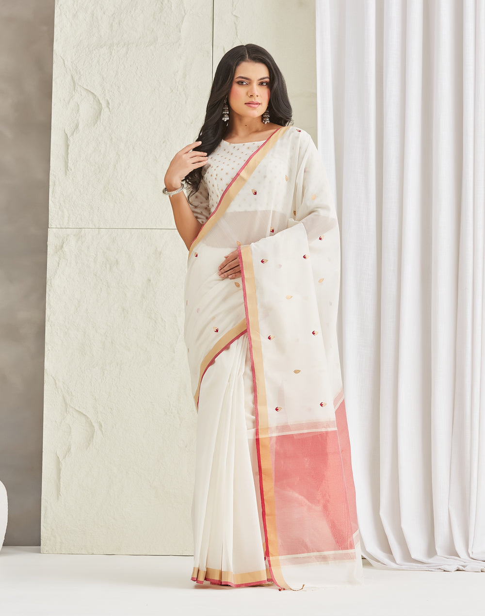 Natural Cotton Silk Blend Woven Wonders Chanderi Sari