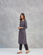 Indigo Viscose Blend Ajrakh Printed Long Kurta