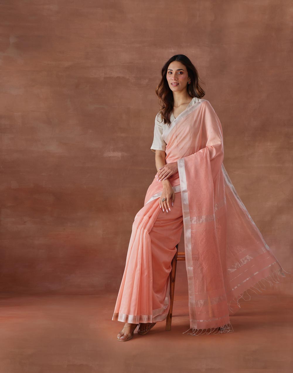 Pink Cotton Silk Blend Woven Wonders Maheshwari Sari
