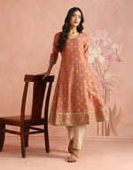 Pink Cotton Silk Hand Block Printed Long Kurta